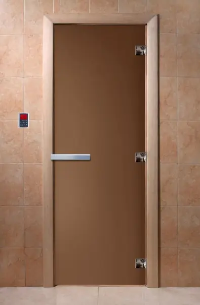 Дверь для сауны DoorWood, 900мм х 2000мм, без порога, бронза матовая, коробка ольха