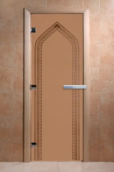 Дверь для сауны DoorWood Арка, 600мм х 1800мм, без порога, бронза матовая, коробка ольха
