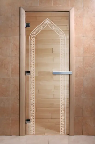 Дверь для сауны DoorWood Арка, 600мм х 1900мм, без порога, прозрачная, коробка ольха