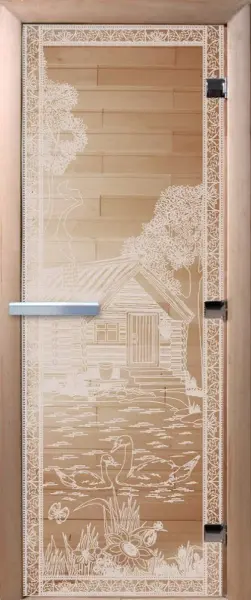 Дверь для сауны DoorWood Банька в лесу, 800мм х 1800мм, без порога, прозрачная, коробка ольха