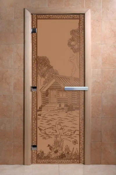 Дверь для сауны DoorWood Банька в лесу, 800мм х 1800мм, без порога, бронза матовая, коробка ольха