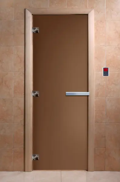 Дверь для сауны DoorWood, 800мм х 2000мм, без порога, бронза матовая, коробка ольха