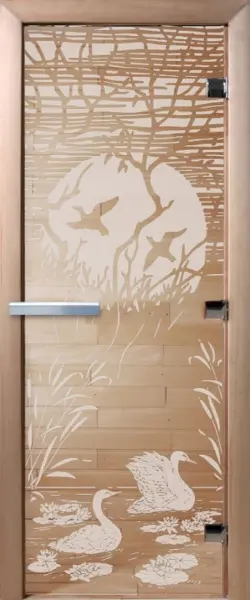 Дверь для сауны DoorWood Лебединое озеро, 700мм х 1800мм, без порога, прозрачная, коробка ольха