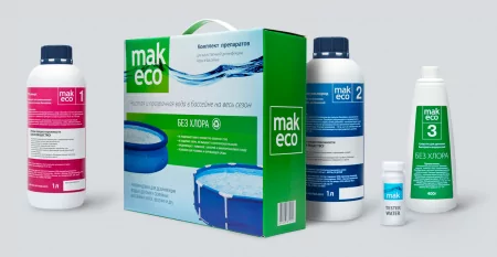 Комплект препаратов для дезинфекции воды в бассейне MAK ECO (на основе "активного кислорода"), 10020