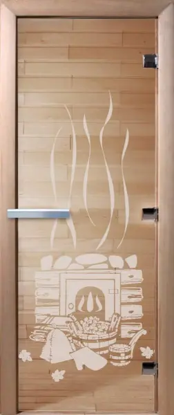 Дверь для сауны DoorWood Банька, 600мм х 1800мм, без порога, прозрачная, коробка ольха