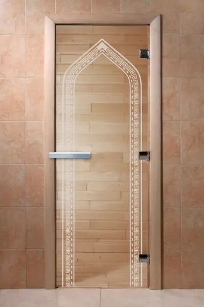 Дверь для сауны DoorWood Арка, 700мм х 1700мм, без порога, прозрачная, коробка ольха