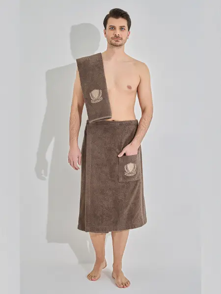 Набор для сауны подарочный килт и полотенце махровый мужской KARNA ARMEN 1/2, тёмно-коричневый