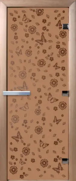 Дверь для сауны DoorWood Цветы и бабочки, 700мм х 2100мм, без порога, бронза матовая, коробка ольха