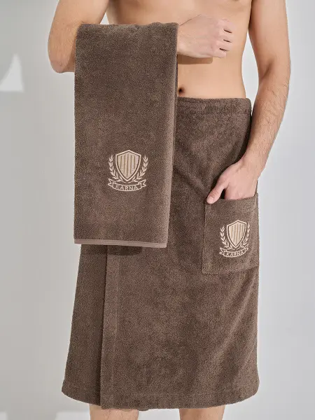 Набор для сауны подарочный килт и полотенце махровый мужской KARNA ARMEN 1/2, тёмно-коричневый