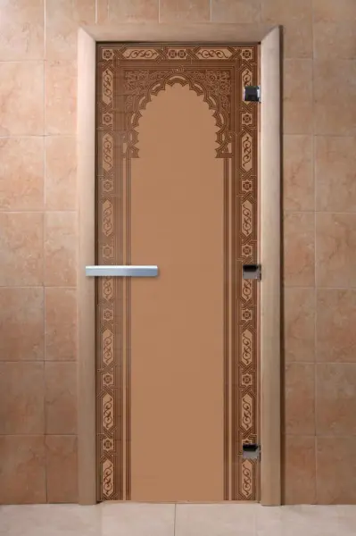 Дверь для сауны DoorWood Восточная Арка, 700мм х 1800мм, без порога, бронза матовая, коробка ольха
