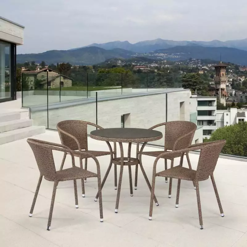 Комплект мебели из искусственного ротанга T282ANT/Y137C-W56 Light Brown (круглый стол и 4 кресла)