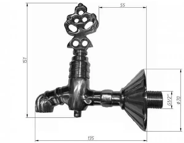 Кран латунный для хамама, цвет бронза, 02А
