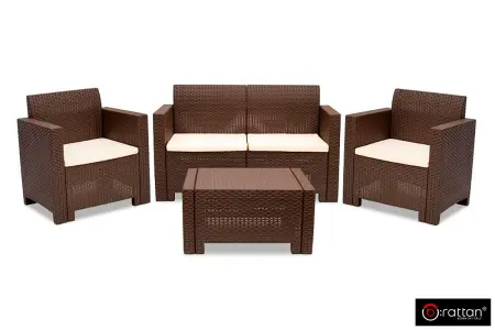 Комплект пластиковой мебели под ротанг B:Rattan Nebrаska 2 Set, коричневый - диван, 2 кресла и квадратный столик