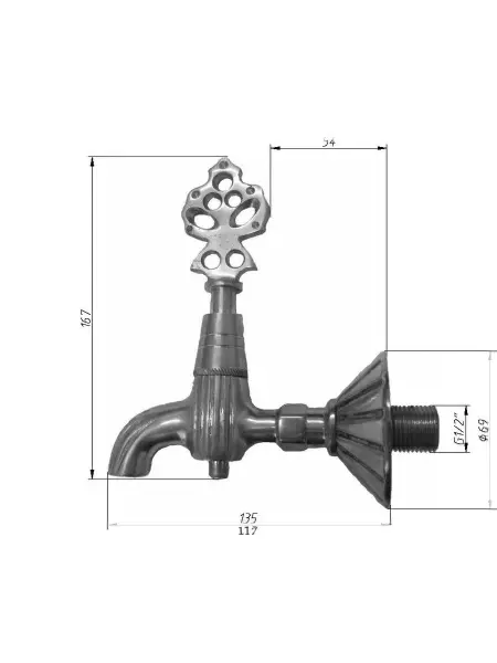 Кран латунный для хамама, цвет хром, 132