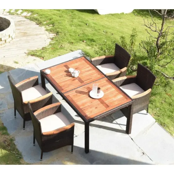 Обеденный комплект мебели из искусственного ротанга AFM-460 150x90 см Brown (4 стула и стол) коричневого цвета