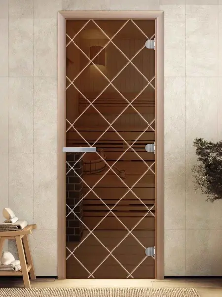 Дверь для сауны DoorWood Мексика, 700мм х 1900мм, без порога, бронза, коробка ольха