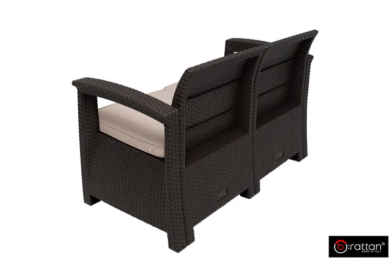 Коричневый комплект пластиковой мебели для терасы B:Rattan Comfort 4 на 4 персоны - столик, кресла и диван