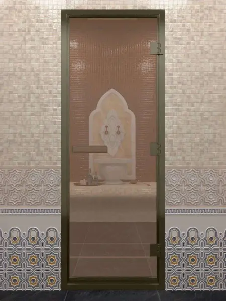 Дверь DoorWood бронза для хамама, 700 х 1900 мм, бронзовый профиль, с коробкой, стекло бронза