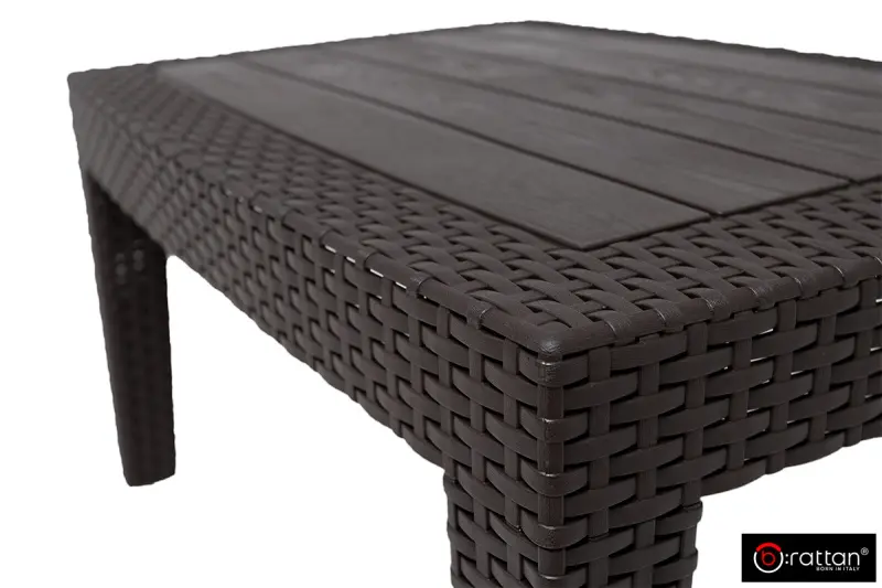Коричневый комплект пластиковой мебели для терасы B:Rattan Comfort 4 на 4 персоны - столик, кресла и диван