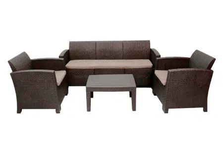 Комплект пластиковой мебели B:Rattan Arizona Max на 5 персон, коричневый - трехместный диван, столик и 2 кресла
