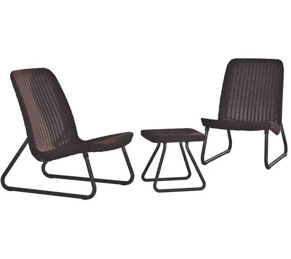 Комплект садовой пластиковой мебели под ротанг Keter Rio Patio Set на 2 персоны - столик - табуретка и 2 кресла