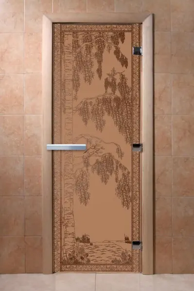 Дверь для сауны DoorWood Березка, 800мм х 1900мм, без порога, бронза матовая, коробка ольха