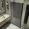 Душевая дверь на длинной петле MaybahGlass, черный профиль, стекло прозрачное цвета свинца