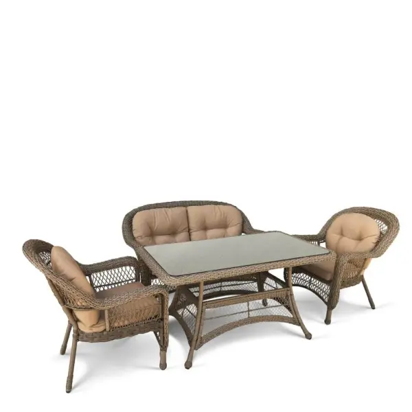 Обеденная группа из искусственного ротанга (диван и 2 кресла) T130Bg/LV520BB-Beige/Beige, цвет бежевый