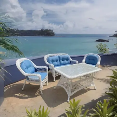 Комплект мебели из искусственного ротанга премиум класса T130-LV-520 White- диван, стол и 2 кресла, цвет белый