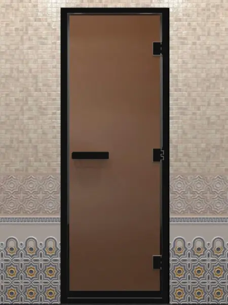 Дверь DoorWood бронза матовая, стекло, 800 х 2000 мм, черный профиль, для хамама