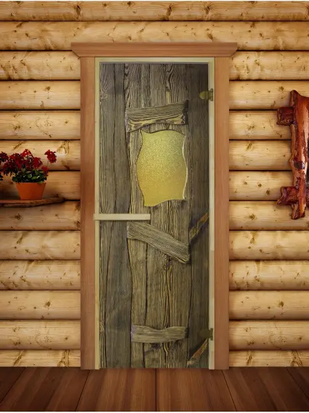 Дверь для сауны DoorWood с фотопечатью Русская баня 03, 700мм х 1900мм, без порога, коробка хвоя
