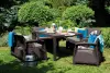 Стильная пластиковая плетеная мебель Keter Corfu Fiesta Set, коричневый - стол, 2 дивана, 2 кресла