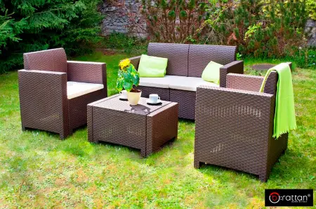 Комплект пластиковой мебели под ротанг B:Rattan Nebrаska 2 Set, коричневый - диван, 2 кресла и квадратный столик
