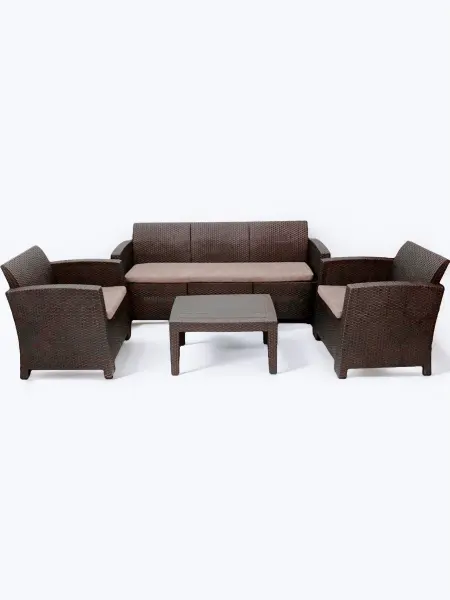 Комплект пластиковой мебели B:Rattan Arizona Max на 5 персон, коричневый - трехместный диван, столик и 2 кресла