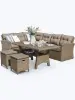 Обеденная группа плетеной мебели AFM-307B Beige из искусственного ротанга - угловой диван, стол, 2 пуфика с подушками.
