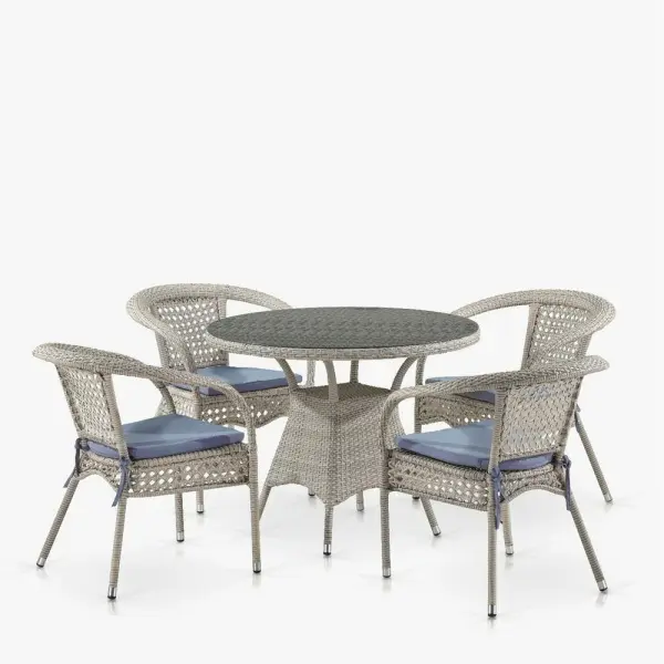 Обеденная группа из искусственного ротанга цвет латте Лион-1C T220CT/Y32-W85 Latte - 4 кресла + столик