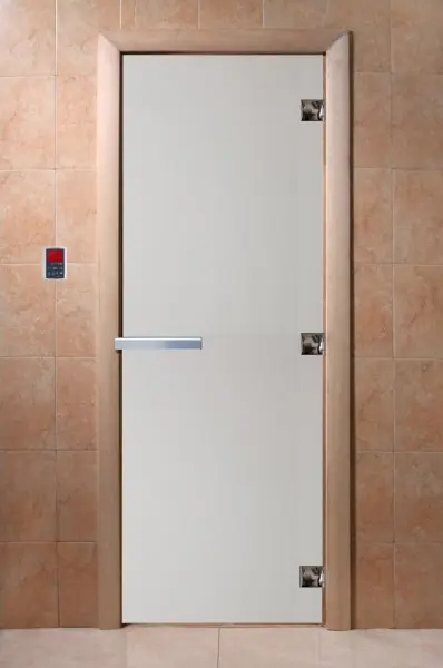 Стеклянная дверь для бани DoorWood, 700 х 1900 мм, без порога, сатин, коробка ольха