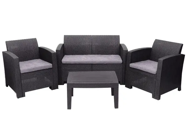 Комплект садовой пластиковой мебели под ротанг B:Rattan Arizona 4 Set, графит, двухместный диван, столик и 2 кресла.