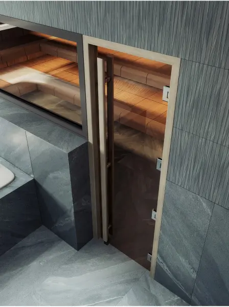 Дверь для сауны DoorWood Престиж Legend, 700мм х 1900мм, маятниковая, бронза, коробка дуб