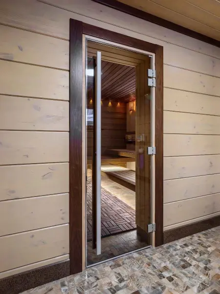 Дверь для сауны DoorWood Престиж, 800мм х 1900мм, с порогом, бронза, коробка ольха