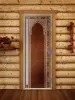 Дверь для сауны DoorWood Престиж Восточная Арка, 700мм х 1900мм, с порогом, бронза, коробка ольха