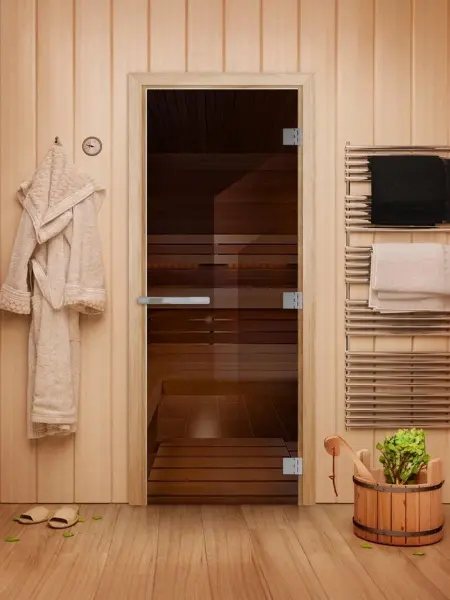 Дверь для сауны DoorWood Эталон, 800 х 2000 мм, без порога, бронза, коробка осина