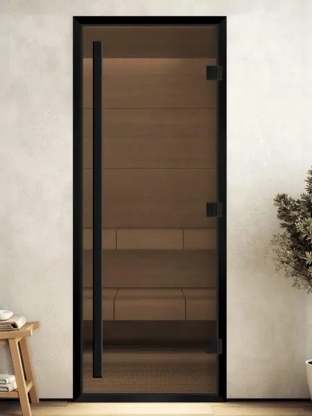 Дверь для турецкой парной DoorWood Prestige 700мм х 1900мм, черный профиль, стекло бронза