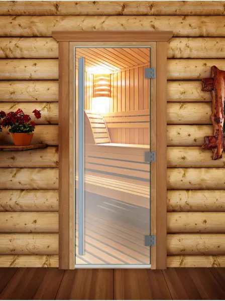 Стеклянная дверь для сауны DoorWood Престиж, 700 х 1900 мм, с порогом, прозрачная, коробка ольха