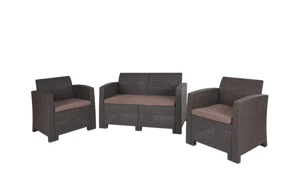 Комплект пластиковой мебели под ротанг B:Rattan Arizona 4 Set, коричневый - 2х или 3х местный диван, столик и 1 кресла