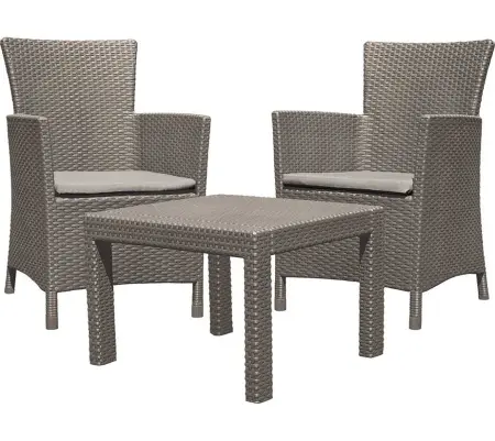 Комплект садовой пластиковй мебели Allibert Rosario Balcony на 2 персоны, светло бежевый (капучино) - столик и 2 кресла