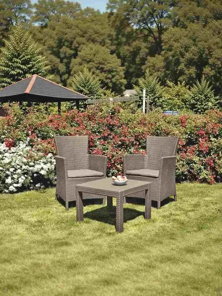 Комплект садовой пластиковй мебели Allibert Rosario Balcony на 2 персоны, светло бежевый (капучино) - столик и 2 кресла