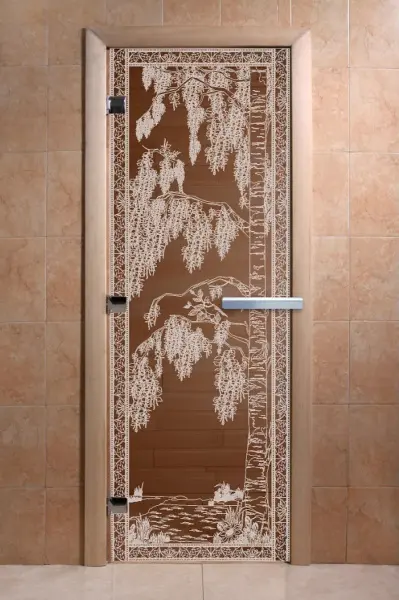 Дверь для сауны DoorWood Березка, 800мм х 1900мм, без порога, бронза, коробка ольха