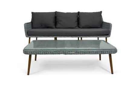 Плетеная мебель из искусственного ротанга Mokka Rimini S3, серый цвет - трехместный диван, кофейный стол и 2 кресла