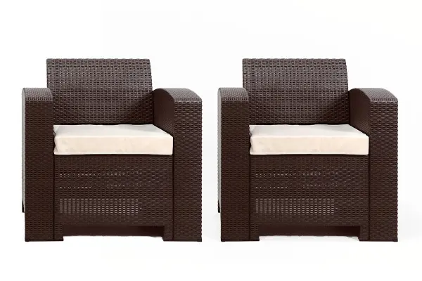 Комплект пластиковой мебели под ротанг B:Rattan Premium Set, темно коричневый цвет - диван, 2 кресла и столик